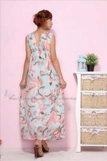   Womens V Neck Floral Empire Flower Long Maxi Summer Sun Dress XS M