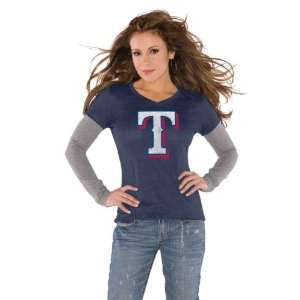 Texas Rangers Royal Womens Primary Logo Tri Blend Long Sleeve Layered 