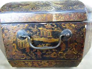  Antique Chinese Export Chinoiserie Sewing Box with Bone Implements