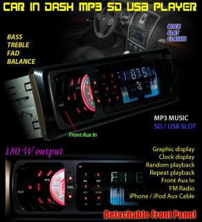 Car in dash USB SD  Stereo Radio Audio iPhone Aux Player Detachable 