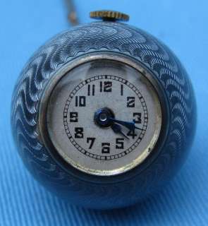 Swiss Enamel & Sterling Silver Ball Watch with Chain  