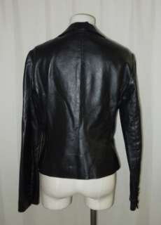 BCBG Maxazria Black Leather Single Button Jacket Blazer M  