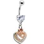 Body Candy Triple Tone Gem Paved Heart Belly Ring