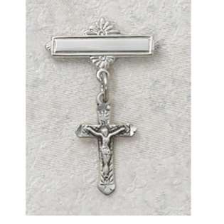 EE Sterling Silver Crucifix Baptism Baby Pin Gift Saint Nw Engraving 
