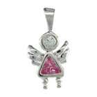   Silver Pink Tourmaline CZ Birthstone Angel Pendant for October