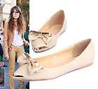 Ladys Sweetie PU Leather Point Toe Metal Floral Bowtie Flats Casual 