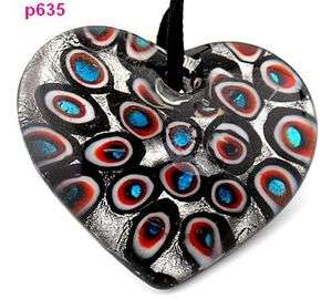   painting holes heart Murano Lampwork Glass Pendant Necklace p635