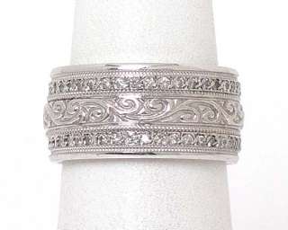 INTRICATE 14k WHITE GOLD & DIAMONDS WIDE BAND RING  