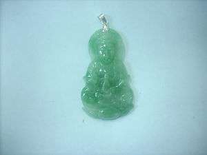 Green jade Kwan Yin pendant sterling siver 925  
