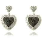   Rhodium plated Black Diamond Accent Heart, Key and Bird Necklace Set