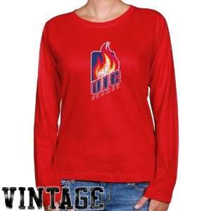  UIC Flames Ladies Red Distressed Logo Vintage Long Sleeve 