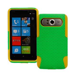 HTC HD7 2 in 1 silicone skin hard case Cover Hybrid Green/Yellow 