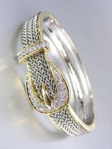   Wheat Chains Gold CZ Crystals Buckle Metal Hinged Bangle Bracelet