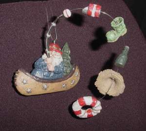 SANTA Fishing IN Canoe*Holiday Christmas Ornament*Ceramic*New*Gift 