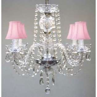 The Gallery ALL CRYSTAL CHANDELIER CHANDELIERS WITH PINK SHADES H17 X 