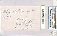 JOE MILINICHIK Signed Autograph Index Card COA  