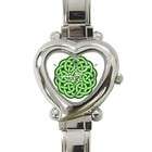 Carsons Collectibles Heart Italian Charm Watch of Green Ornate Celtic 