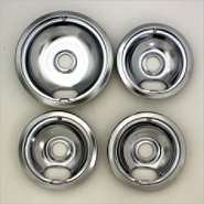 Range Kleen 3 small and one large chrome plated drip pans   4 pack at 