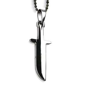 Stainless Steel Engravable Bayonet Pendant on 24 inch Black Ball Chain