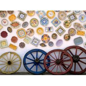  Ceramic Plates and Wagon Wheels, Algarve, Portugal Premium 