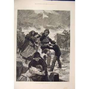  Life Boat Sea Rescue Storm Fine Art 1885 Antique Print 