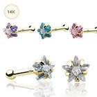    Nose Rings 14K Gold Nose Stud with Prong Set 3mm Clear Cubic 