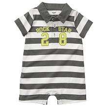 Carters Boys One Piece Polo Romper   Grey/White Stripe (6 Months 