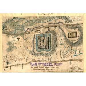  Civil War Map Plan of Rebel fort Camp Misery on Ship Point 