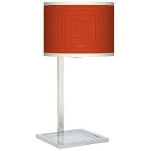   Crackled Square Coral Glass Inset Giclee Table Lamp