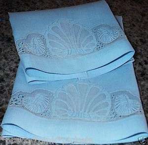 MADEIRA Towels 2 ~ Vintage ~ Organdy Inset ~ Shell Blue  