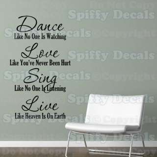 LOVE SING LIVE LIKE NO ONE IS WATCHING Quote Vinyl Wall Decal Decor 