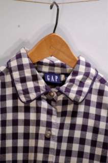   Flannel Navy Gingham Button Up Western Style Shirt   Womens M  