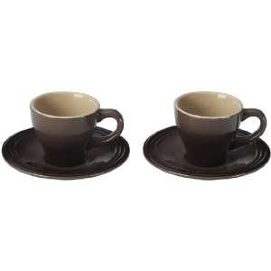  Le Creuset Stoneware Set of 2 Espresso Cups and Saucers 