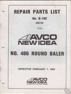1983 AVCO NEW IDEA #486 ROUND BALER REPAIR PARTS LIST  