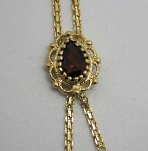 14k Yellow GOLD Pear Cut Garnet Antique Style Necklace  