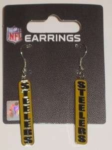   Dangle Pittsburgh Steelers Football Black Gold Earrings Jewelry NEW