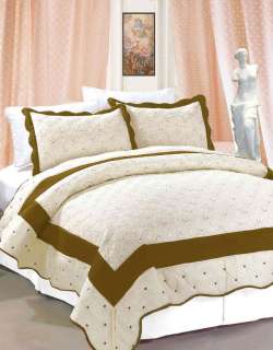 3PC Reversible QUEEN Quilt Bedspreads Begie and Coffee Milano  
