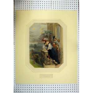  C1850 Hand Coloured Finden Young Women Lake Man Boat