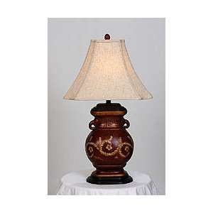 Greek Key and Floral Pattern Porcelain Table Lamp (Brown) (28H x 16W 