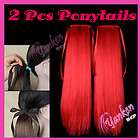 Q076 Hot Red Straight Long Clip on Ponytail Extension lady