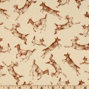  44 Wide Whitetail Valley Jumping Deer Toile Cream Fabric 