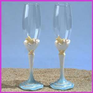 Starfish Beach Themed Wedding Champagne Toasting Flutes  