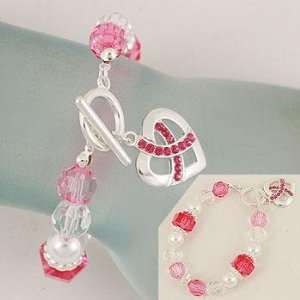   Cancer ~ Pink Ribbon Heart Charm ~ White/Pink/Red Beads Everything