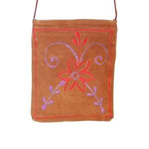 Thread Work Suede Leather Ladies Purse Style Handbag Tan #510suede 