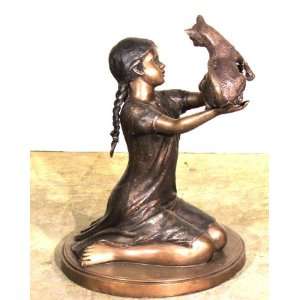 Metropolitan Galleries SRB30285 Girl with Kitten Bronze  
