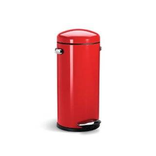 simplehuman Round Retro Step Trash Can, Red Steel, 30 Liter / 8 Gallon