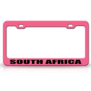 SOUTH AFRICA Country Steel Auto License Plate Frame Tag Holder, Pink 
