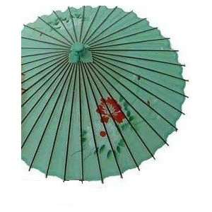 Japanese Antique Umbrella Green KASA Peony Pattern 