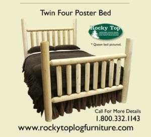 Twin Log 4 Poster Bed, Cedar Rustic Log Furniture  