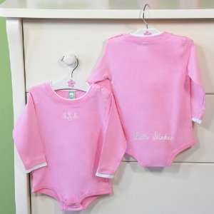  Personalized Set of 2 Long Sleeved Onesie   Pink Baby